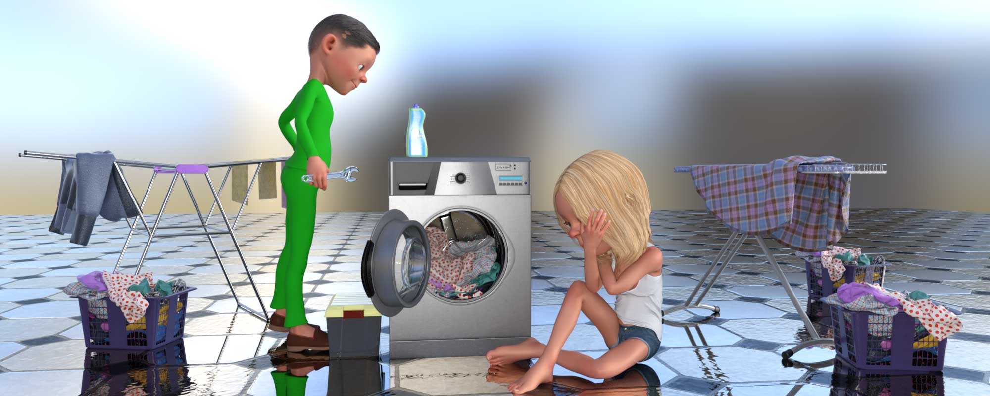 Repair man fixing washing machine